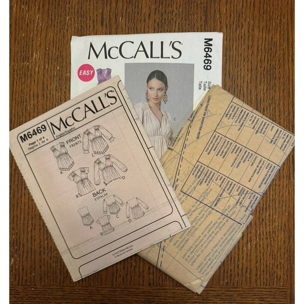McCalls 6469 Blouse Tops Shirts Ruffles Misses Easy Sewing Pattern Sizes L XL